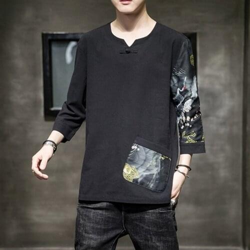 Summer Men Cotton Linen Blouse Short Sleeve T Shirt Chinese Traditional Clothes Male Hanfu Tang Suit Streetwear Tees Tops KK3498