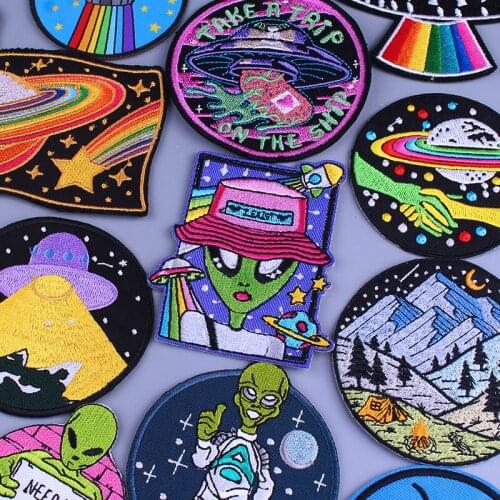 Space Alien Patch Iron On Patches Stripe Sticker Appliques Thermo Stickers On Clothes Embroidered For Clothing DIY For Jacket