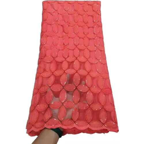 Nigerian Embroidery Lace Fabric African Lace Fabric 2021 High Quality Lace Chiffon Cord Lace With Sequins Net Lace Fabric 5yards