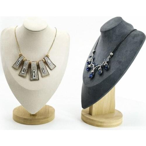 New Model Wood+Beige/Gray Mannequin Bust Jewelry Necklace Pendant Neck Model Display Stand Holder