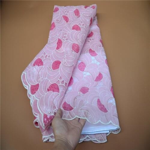 New Style French African Lace Fabric Pink Sequined Cotton Cord Tulle Nigerian Organza Lace Fabric For Wedding Dress PS913