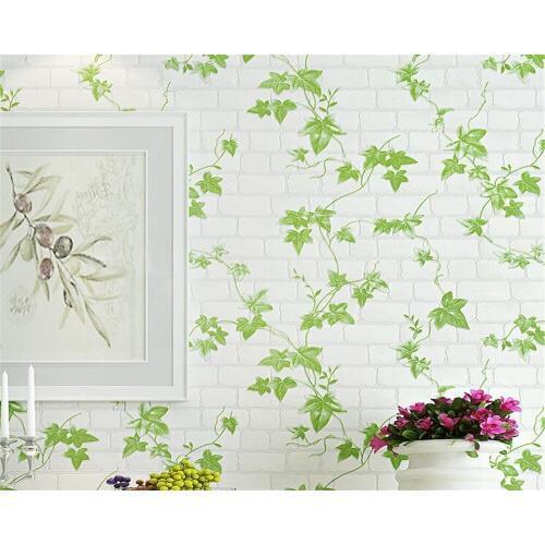 Beibehang green Retro Parthenocissus brick pattern wallpaper Chinese style cafe clothing store background wall 3d wallpaper