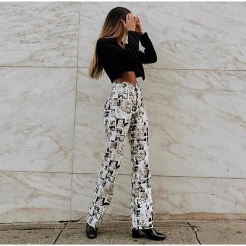 2021 Autumn Summer Fashion Long Pants Womens Cartoon Character Printing Straight Casual Pants Girls Stylish High Street Pants