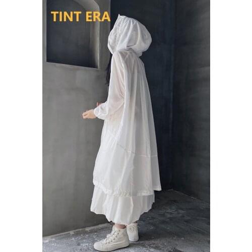 TINT ERA Yamamoto Dark Black Homemade Two-color Light Loose Sunscreen Mid-length Windbreaker Hooded Cardigan Jacket Trench Coat