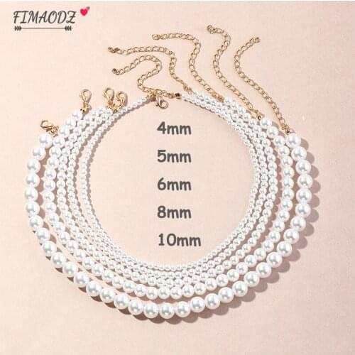 FIMAODZ Imitation Pearl Necklace Choker For Women Girls Charm Elegant Party Wedding Jewelry Gift