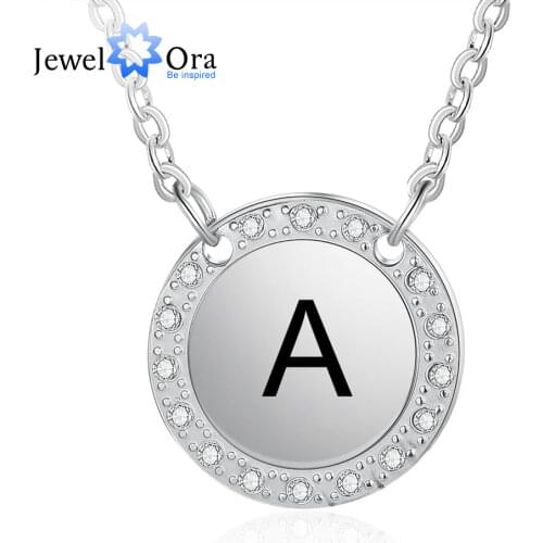 JewelOra Personalized Initial Letter Necklace with Zirconia Round Stainless Steel Engraved Name Pendant Jewelry for Ladies Gifts