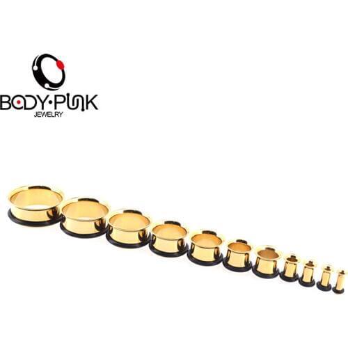 BODY PUNK New Gold Ear Plugs Single Flare Plug And Tunnels Female Body Jewelry High Quality Fake Ear Piercing Stretching 3-25mm