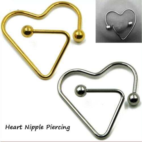 Body Piercing Jewelry Stainless Steel Heart-shaped Nipples Perforated Nipple Ear Stud Earring Pendant Nail 2pcs sexy jewelry