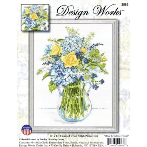 Lovely kit 19-20 Cross stitch Handmade 14CT Counted Canvas DIY,Cross-stitch kits,Embroidery Blue and yellow flowers 34-44