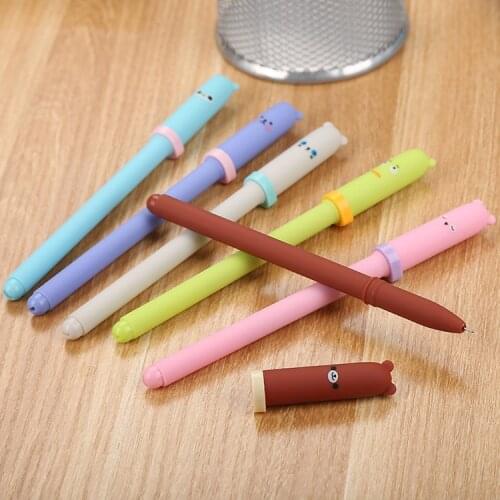 20 Pcs Gel Pen Cute Learning Stationery Creative Cap Animal Styling Cartoon Black Needle Pen Material Escolar Canetas