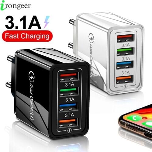 4 USB Charger Quick Charge 3.0 4.0 Port Fast Charging Wall Adapter For iPhone 12 11 X Xiaomi Samsung Mobile Phone Charger QC 3.0
