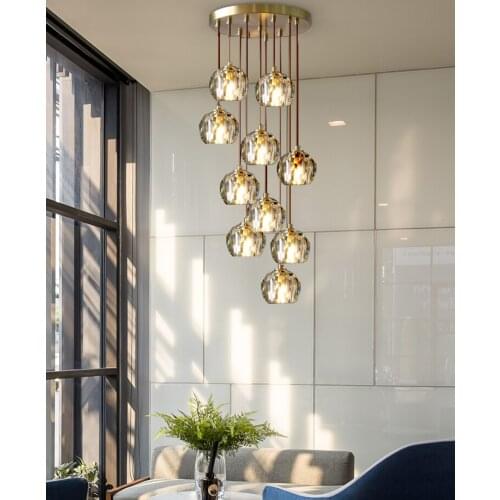Nordic staircase chandelier loft led chandelier lighting loft for living room bedroom crystal ball kitchen hanging lamp gold cei