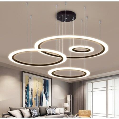 Modern LED Chandelier For Living Room Bedroom Restaurant Light Fixture Black Rings Hanging Lamp Home Lustre With Remote Lighting