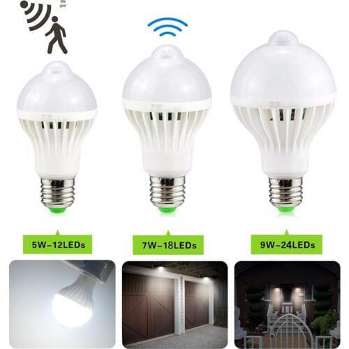 E27 LED PIR Motion Sensor Globe Light Bulb 5W 7W 9W 2835 SMD AC 85-265V Cool White 6500K Stairs Corridor Night Security Lamp