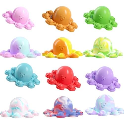 Squeeze Toys Overturned Octopus Expression Flip Doll Rainbow Push Bubble Antistress Toys Christmas Keychain Educational Toys