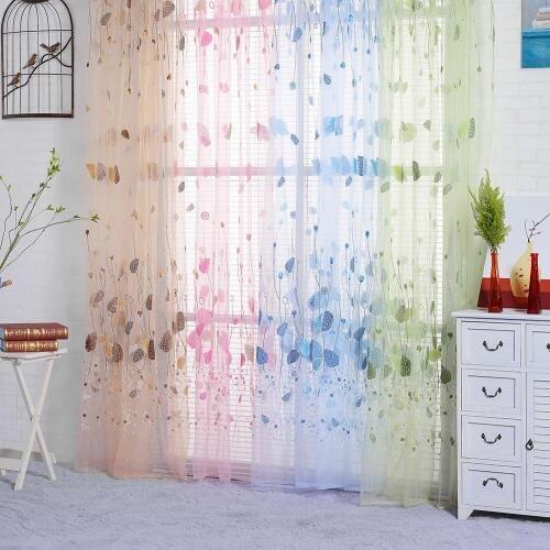 Tulip Printed Tulle Window Curtains for Bedroom Living Room Sheer Drape Panel Home Decoration 200x100cm