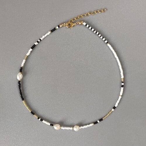 Vintage Charm Natural Pearl Necklace Black White Gold-color Beads Mix Choker For Women Men Exquisite Trendy Neck Accessories