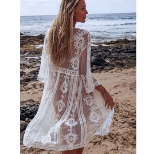 2021 Seaside Vacation Beach Long Skirt Hollow Crochet Sunscreen Shirt Bikini Blouse Long Dress Women Shawl -40