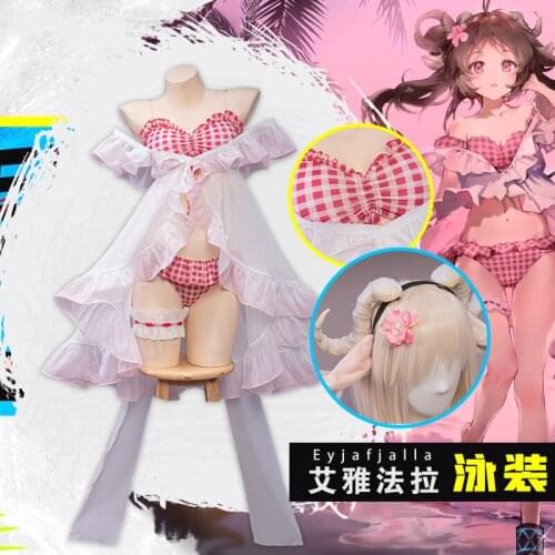 Anime Arknights Eyjafjalla RHODES ISLAND Swimsuit Pink Summer Sexy Dress Cosplay Costume Halloween Women Free Shipping 2021 New