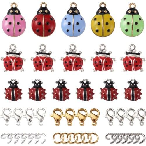 1Set Alloy Enamel Ladybird Pendants Charms With Stainless Steel Lobster Claw Clasps Open Jump Rings DIY Pendant Jewelry Making