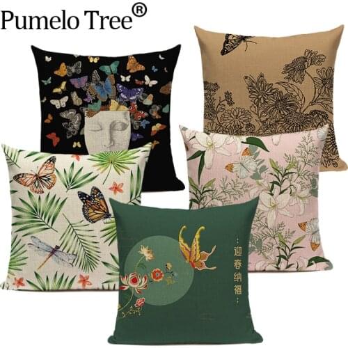 1 Pcs Flower Butterfly Pattern Cushion Cover Decorative Pillowcase Home Cushion Cover Spring Print Pillowcase Sofa Cushion Cover