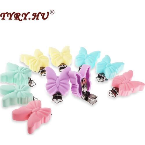 * 10Pcs Butterfly Shaped Nipple Holder Baby Nursing Pacifier Chain Accessories BPA Free Teething Silicone Pacifier Clips