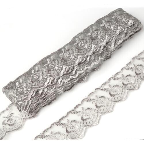 10yards/lot Gray Color Net Lace Trim 40MM Embroidered Lace Ribbon For Sewing Wedding Decoration DIY Clothes Accessories