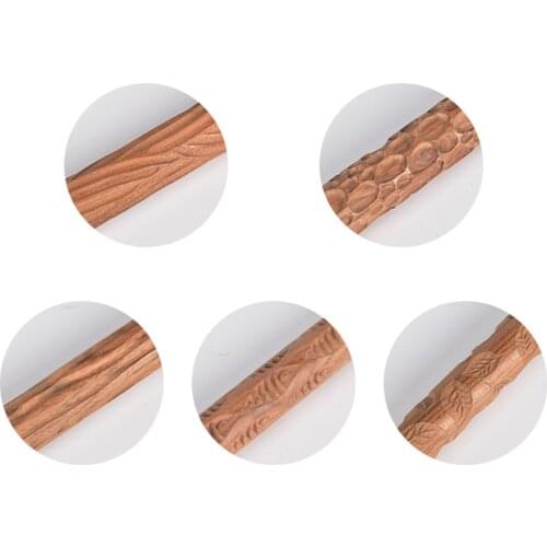 5x Wooden Pottery Pattern Roller Cobblestone Clay Modeling Textured Handle