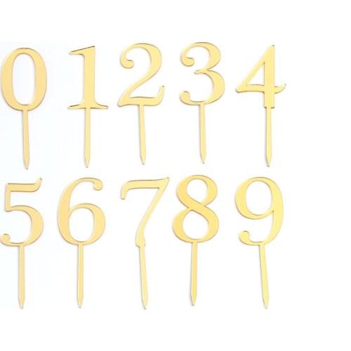 6Pcs Gold Number Birthday Cake Topper Anniversary Party Decoration Acrylic Cake Decor Kids Favors Gifts Wedding Supplies