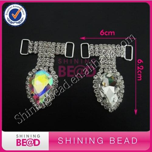 FREE SHIPPING! Big Teardrop Glass Rhinestone Bikini Connector For Sale,New Arrival Glass Rhinestone Connector For Swimwear