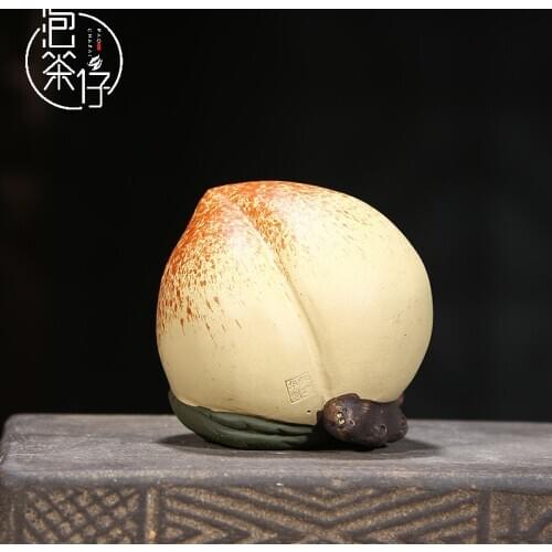 Purple sand tea favorite birthday peach ceramic small ornaments for the elderly birthday gift elder Buddhist supplies
