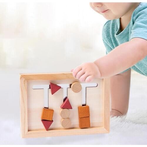 Wooden Round Square Triangle Shape Matching Kids Cognitive Logical Thinking Training Board Game