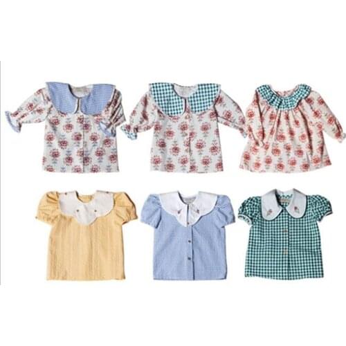 Kids Shirt Tops For Summer Baby Girl Doll Collar Floral Blouse Children Girls Clothes Cute Flower Boys Shirts Outwear