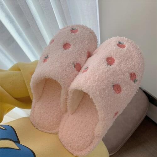 Home Plush Slippers Ins Wind Fashion Non-Slip Female Indoor Cotton Slippers Cartoon Cute Girl Heart Peach Warm Cotton Slippers
