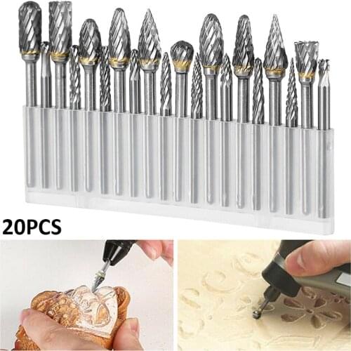 20Pcs 1/8" Shank Tungsten Carbide Milling Cutter Rotary Tool Burr Double Diamond Cut Rotary Dremel Tools Electric Grinding Tool