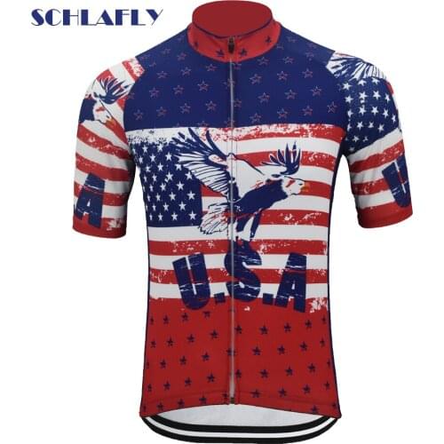USA flag cycling jerseys red blue summer short sleeve retro bike wear jersey road jersey cycling clothing schlafly