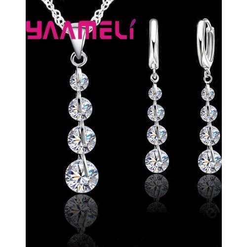 Exquisite Real 925 Sterling Silver Bridal Jewelry Sets Long Style Austrian Crystal Necklaces Earrings Wedding Accessory