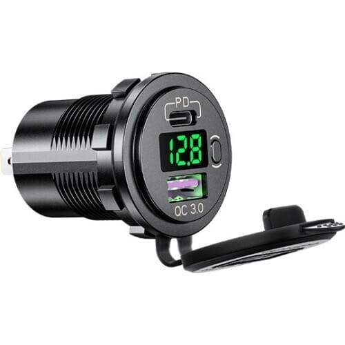 Jtron PD type C +QC3.0 usb fast charger adapter socket led digital volmeter 12-24v for car boar RV