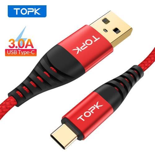 TOPK AN42 1M 2M 3A Quick Charge 3.0 USB Type C Cable Fast Charging Phone Cable for Samsung Xiaomi