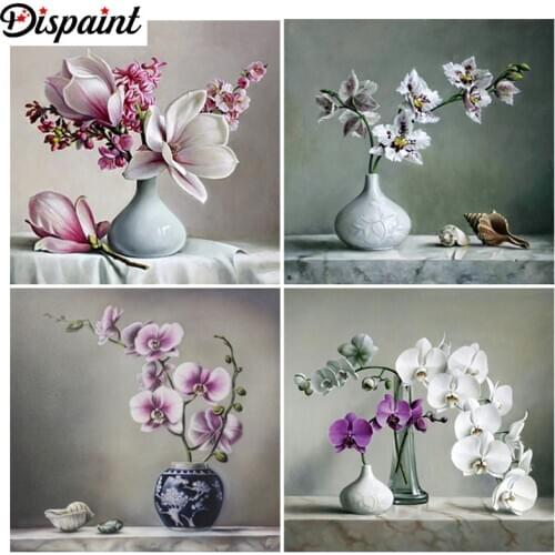 Dispaint Paint With Diamond Embroidery "Vase flowers" Diamond Painting Full Square Round Picture Of Rhinestone Decor