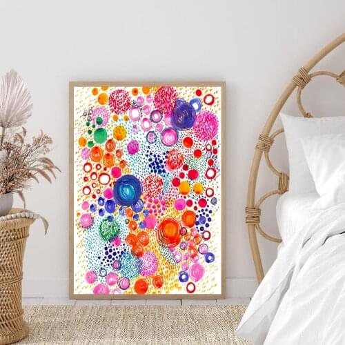 Colorful Polka Dots Bright Abstract Watercolor Painting Art Prints Bedroom Wall Decorative Picture Nordic Poster Home Room Decor