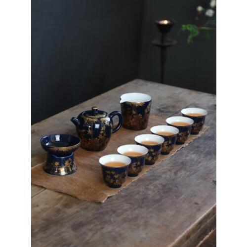 Jingdezhen Ceramic Tea Sets Indigo Glaze Teapot High Grade Household Teacups Kung Fu Green Tea Oolong Pu-erh Teaware Gift Box