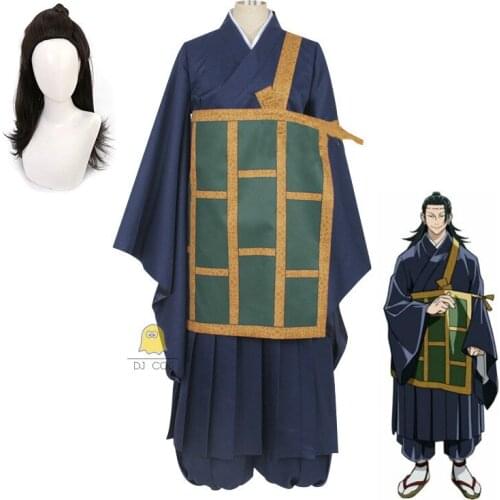 Japanese Anime Jujutsu Kaisen Suguru Getou Cosplay Kimono Blue Black Suit Long Wig Halloween Carnival Outfits Men Costume