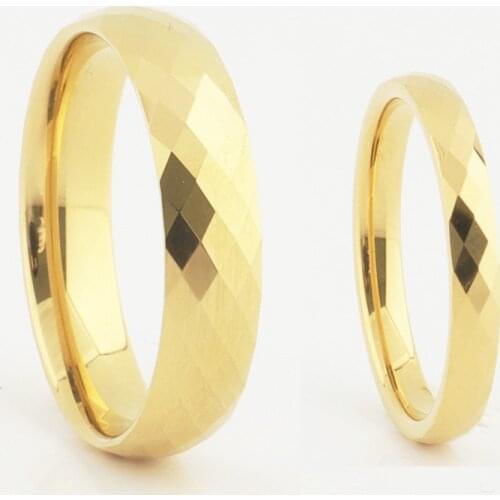 Classic Shiny Multi-faceted Golden Tungsten Carbide Rings Set For Men And Women Wedding Band Couple Rings Marriage Gift