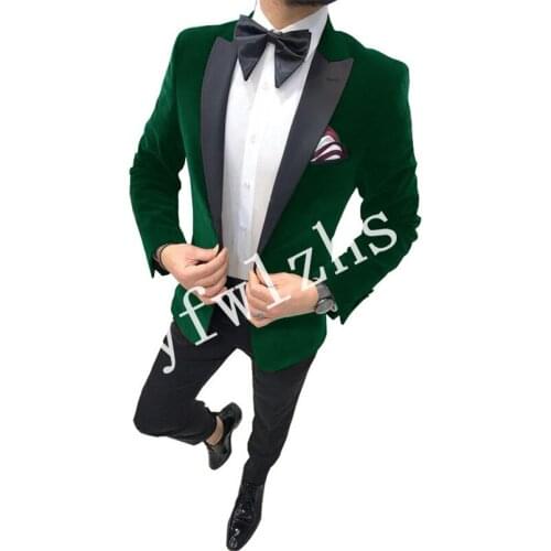 Handsome Velveteen Groomsmen Peak Lapel Groom Tuxedos Mens Wedding Dress Man Blazer Prom Dinner (Jacket+Pants+Tie) A223