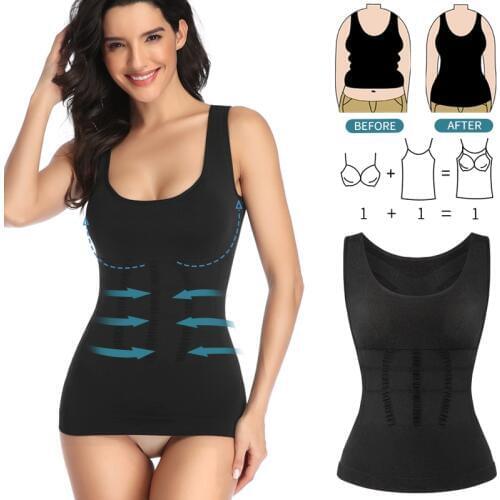 Camisole Body Shaper Women Padded Shapewear Compression Shirt With Pads Waist Trainer Tummy Slimming Tank Tops Seamless Corset