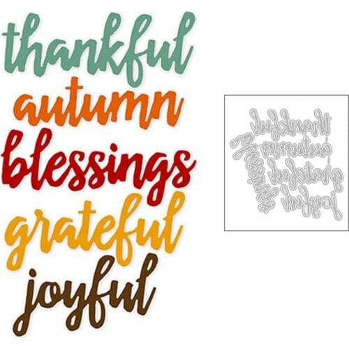 2020 New Word Thankful Autumn Blessings Grateful Joyful Metal Cutting Dies For Scrapbooking Greeting Card Paper Making no stamps