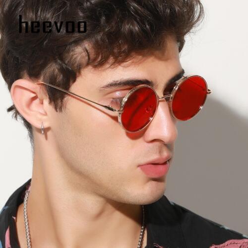 Fashion Retro Sunglasses Men Metal Round Vintage Glasses for Men/Women Luxury Sunglasses Small Red Tea Lens Lunette Soleil Homme