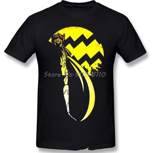 Men Clothing Knights Of The Zodiac Manga Series T-Shirt Gold Saint Aquarius Fashion Short Sleeve