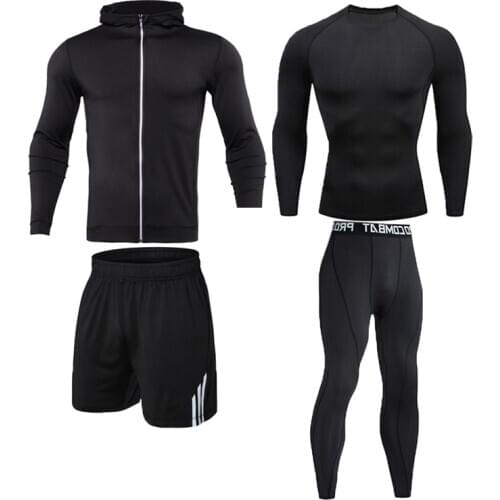 Gym Mens Running Fitness Sportswear Athletic Physical Training Clothes Suits Workout Jogging Sports Clothing Tracksuit 4-piece